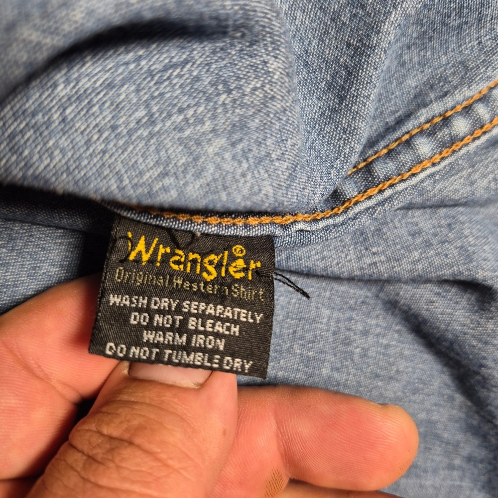 Wrangler Denim Button Down Shirt Mens XXL Blue Short Sleeve Authentic Western - Picture 7 of 10